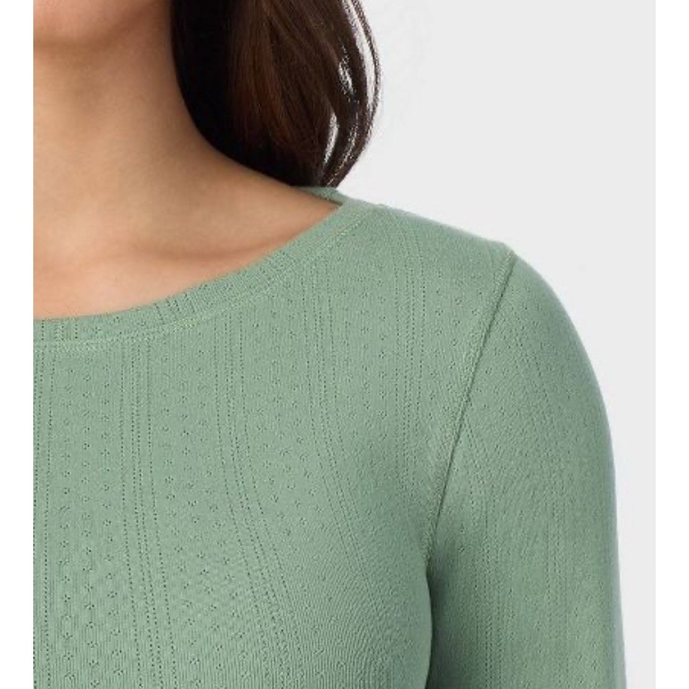Warm Essentials by Cuddl Duds Women's Pointelle Top‎ - Sage Green Small